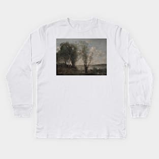 Boatman among the Reeds by Jean-Baptiste-Camille Corot Kids Long Sleeve T-Shirt